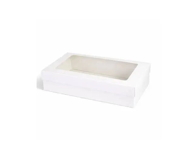 Caja blanca de cartón con ventana 20x15x6cm.