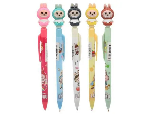 Lapicera retráctil azul con personajes 14cm.