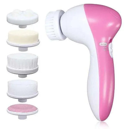 Cepillo facial masajeador portátil 5 en 1 blanco con rosa
