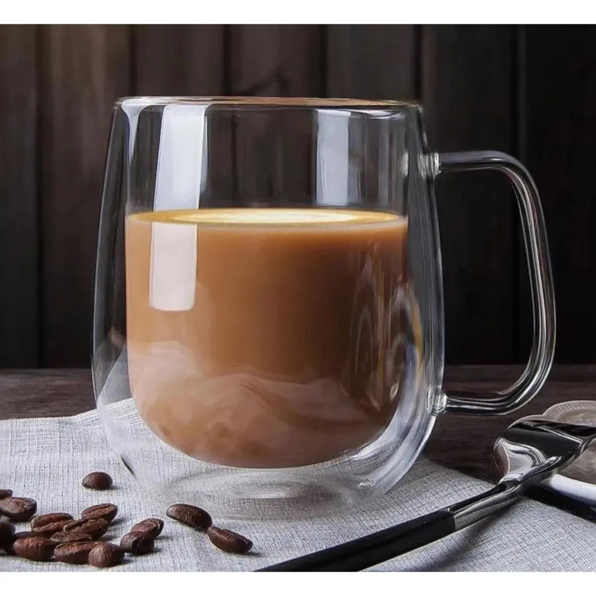 Taza de vidrio doble pared 250 ml con asa