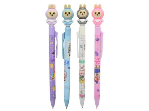 Lapicera retráctil azul con personajes 18cm.
