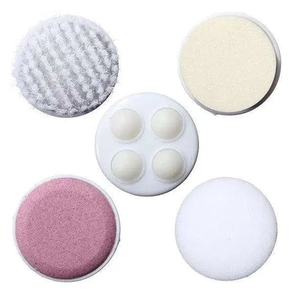 Cepillo facial masajeador portátil 5 en 1 blanco con rosa