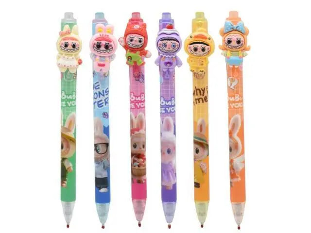 Lapicera retráctil azul con personajes 14cm.