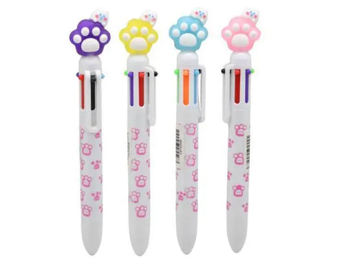 Lapicera retráctil 6 colores gatitos