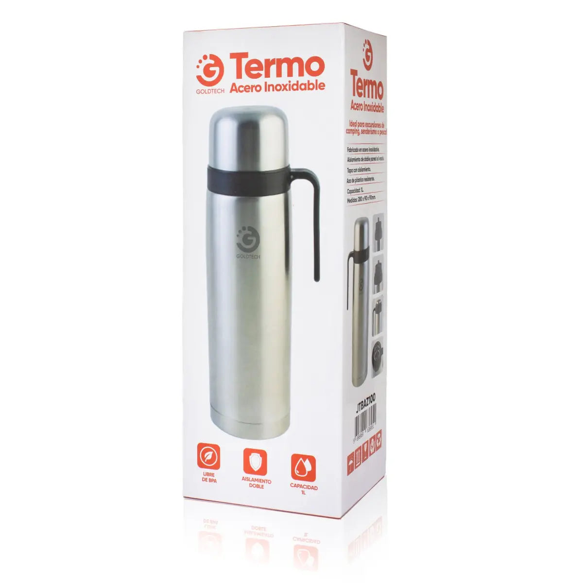 Termo goldtech acero inoxidable 1 lt con aza plateado
