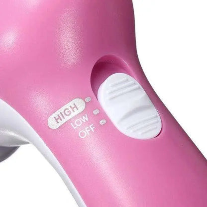Cepillo facial masajeador portátil 5 en 1 blanco con rosa
