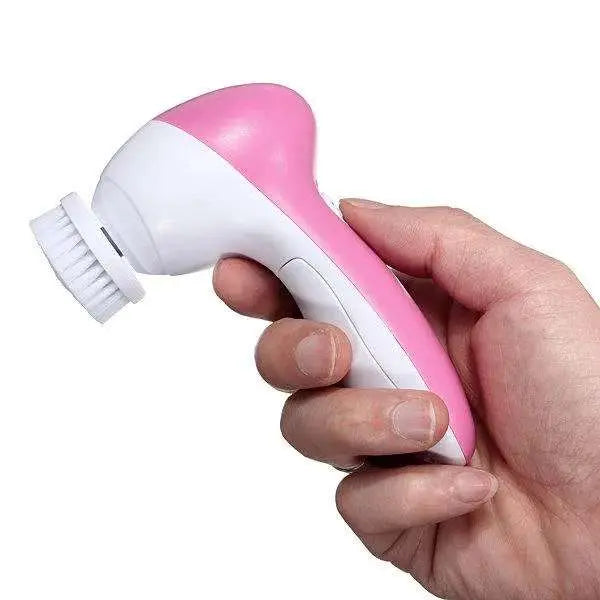 Cepillo facial masajeador portátil 5 en 1 blanco con rosa