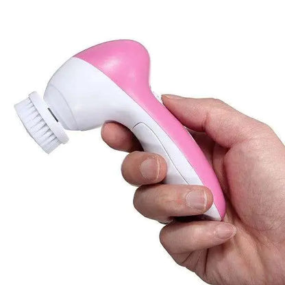 Cepillo facial masajeador portátil 5 en 1 blanco con rosa