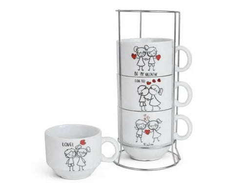Set de tazas de San valentín con soporte