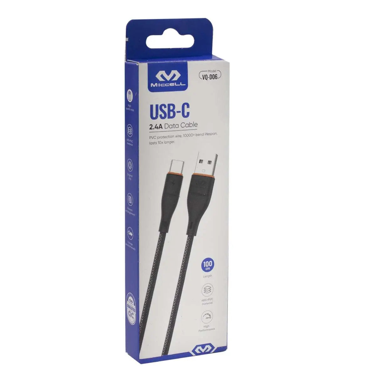 Cable Tipo C Miccell VQ-D06 1,0 m Negro