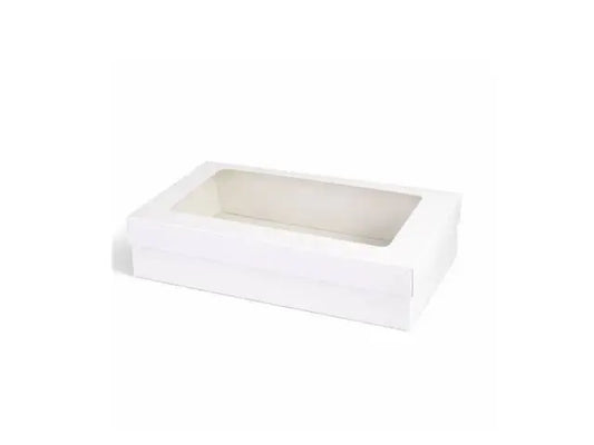 Caja blanca de cartón con ventana 20x15x6cm.