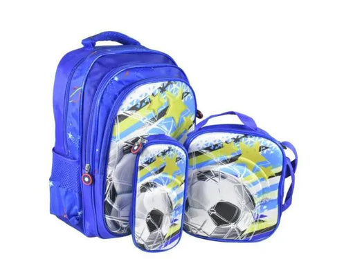 Mochila azul con lonchera térmica y cartuchera 40x30x17cm
