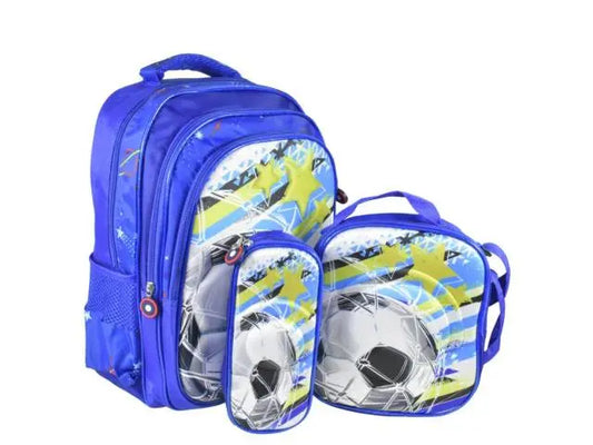 Mochila azul con lonchera térmica y cartuchera 40x30x17cm