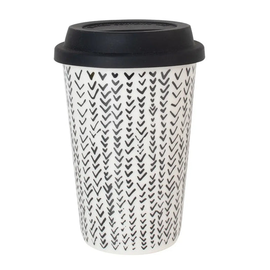 Taza de cerámica con tapa 400ml – diseño rayas