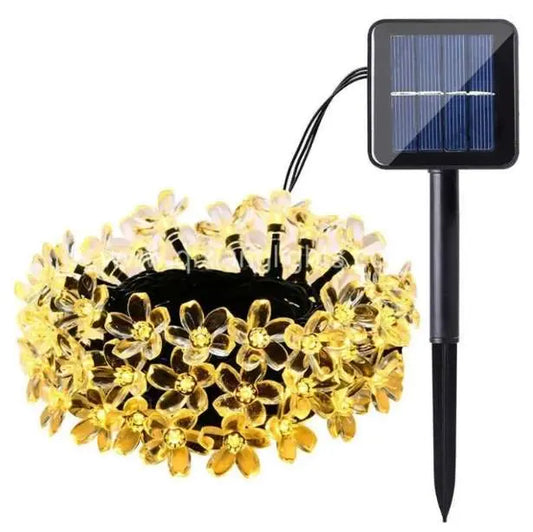 Guirnalda panel solar luces LED cálida flores