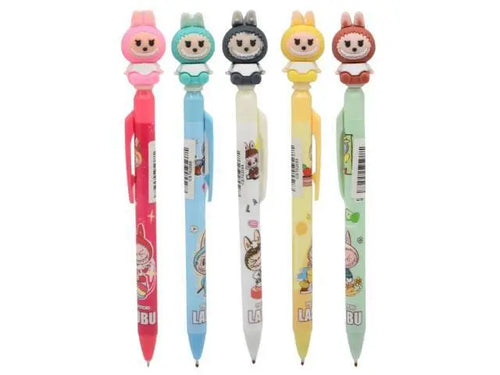 Lapicera retráctil azul con personajes 14cm.