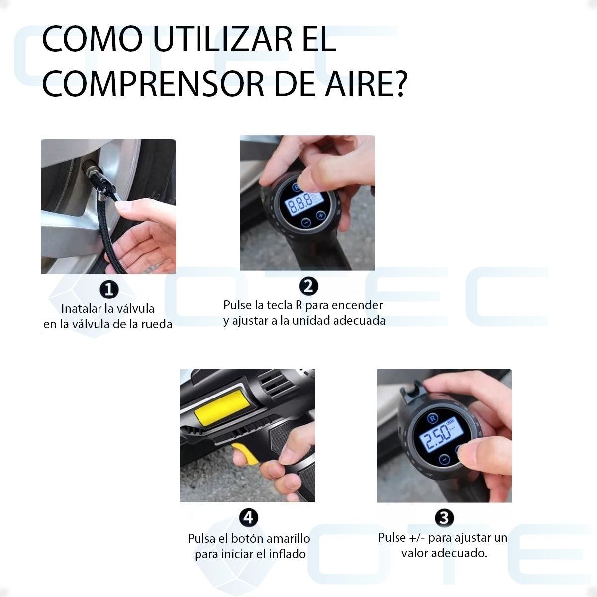 Inflador Compresor Portátil Recargable con Luz